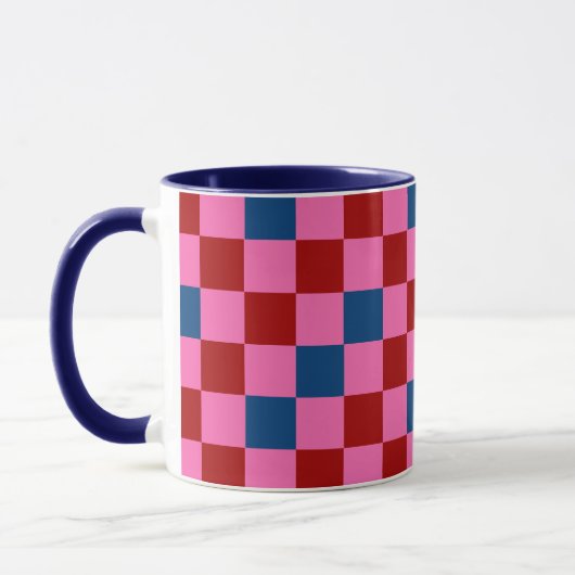 Rood Roze Blauwe Geruite Patroon Ontwerp Mok (Links)