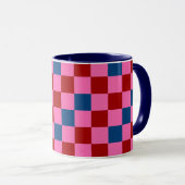 Rood Roze Blauwe Geruite Patroon Ontwerp Mok (Voorkant rechts)