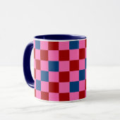 Rood Roze Blauwe Geruite Patroon Ontwerp Mok (Voorkant links)