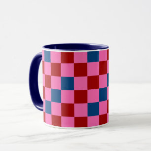 Rood Roze Blauwe Geruite Patroon Ontwerp  Mok