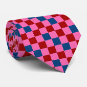 Rood Roze Blauwe Geruite Patroon Ontwerp Stropdas (Opgerold)