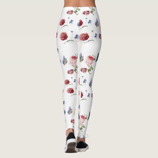 Rood & roze Bloemblauwe vlinder Bloemmotief Leggings (Achterkant)
