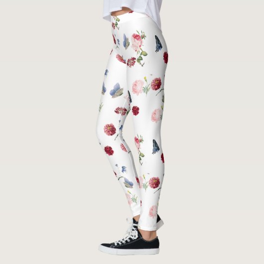 Rood & roze Bloemblauwe vlinder Bloemmotief Leggings (Links)
