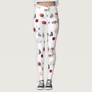 Rood & roze Bloemblauwe vlinder Bloemmotief Leggings