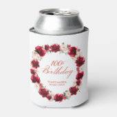 Rood Roze Bloemen 100e Verjaardag gepersonaliseerd Blikjeskoeler (Blikje Voorkant)