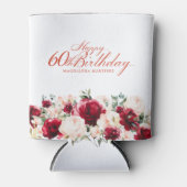 Rood Roze Bloemen 60e Verjaardag gepersonaliseerd Blikjeskoeler (Voorkant)