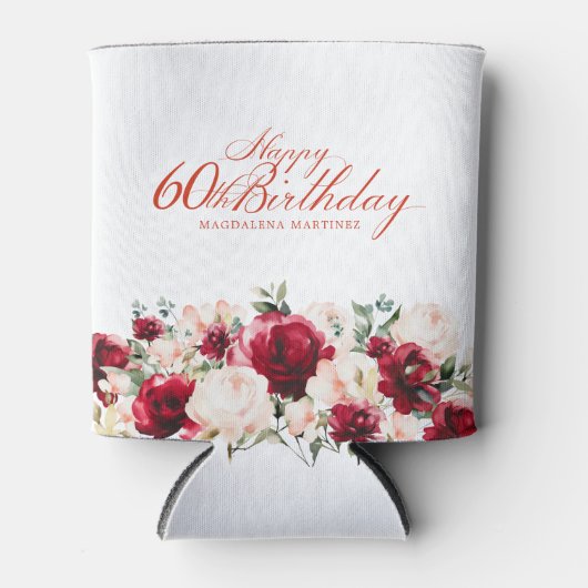 Rood Roze Bloemen 60e Verjaardag gepersonaliseerd Blikjeskoeler (Voorkant)