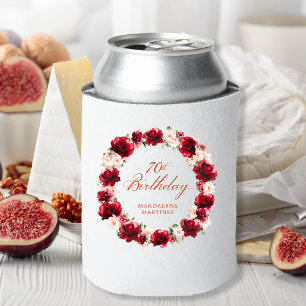 Rood Roze Bloemen 70e Verjaardag gepersonaliseerd Blikjeskoeler