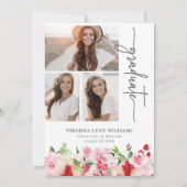 Rood Roze Bloemen Afstuderen Aankondiging (Voorkant)