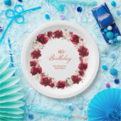 Rood Roze Bloemen Gepersonaliseerd 90ste Verjaarda Papieren Bordje (Feest)