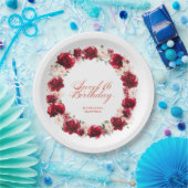 Rood Roze Bloemen Gepersonaliseerd Zoet 16 Verjaar Papieren Bordje (Feest)