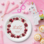 Rood Roze Bloemen Gepersonaliseerd Zoet 16 Verjaar Papieren Bordje (Feest)