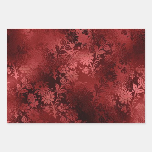 Rood Roze Bloemen Kant Inpakpapier Vel (Voorkant 3)