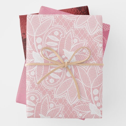 Rood Roze Bloemen Kant Inpakpapier Vel (In situ)