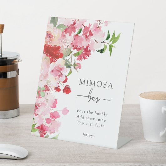 Rood Roze Bloemen Mimosa Bar Teken Reclamebord Met Voetstuk (Insitu)