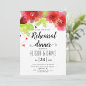 Rood, roze bloemen trouwrepetitie diner kaart (Staand voorkant)