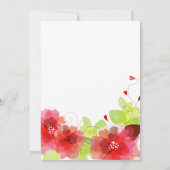 Rood, roze bloemen trouwrepetitie diner kaart (Achterkant)