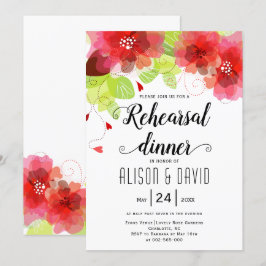 Rood, roze bloemen trouwrepetitie diner kaart