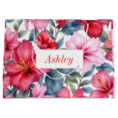 Rood Roze Bloemen Waterverf Elegant Groot Cadeauzakje (Voorkant)