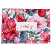 Rood Roze Bloemen Waterverf Elegant Groot Cadeauzakje (Achterkant)