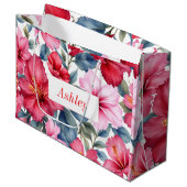 Rood Roze Bloemen Waterverf Elegant Groot Cadeauzakje (Voorkant Gekanteld)