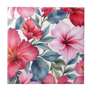 Rood Roze Bloemen Waterverf Elegant Tegeltje