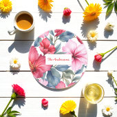 Rood Roze Bloemen Waterverf Elegant Zandsteen Onderzetter