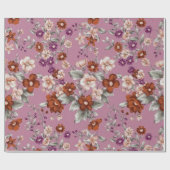 Rood & Roze bloemetjes op een Paarse Patroon Cadeaupapier (Vlak)