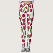  Rood Roze Botanische Rozen Leggings (Voorkant)