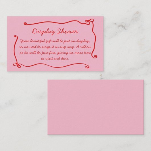 Rood Roze Bow Lijst Handgeschreven Display Shower Informatiekaartje (Voorkant / Achterkant)