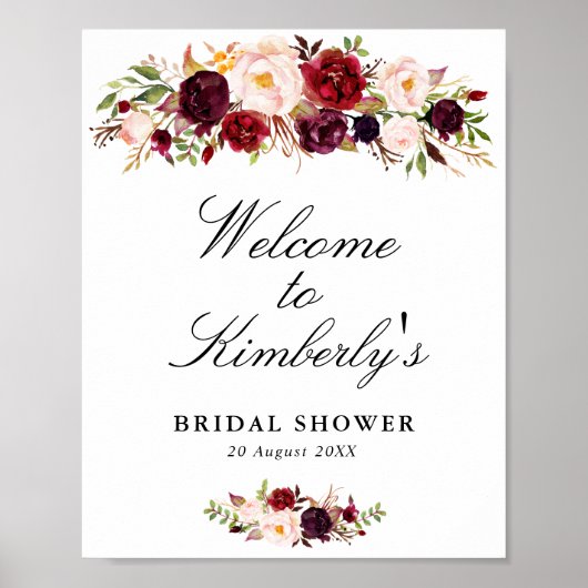 rood & roze bruiloft welcome bord poster (Voorkant)