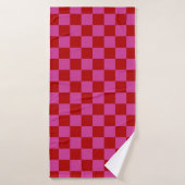 Rood + Roze Check Checkerboard Patroon Badhanddoek (Badhanddoek)
