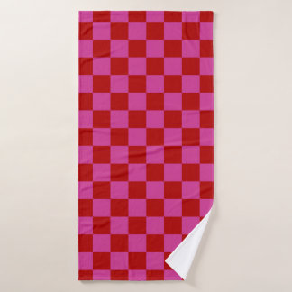 Rood + Roze Check Checkerboard Patroon Badhanddoek