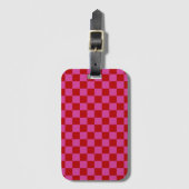 Rood + Roze Check Checkerboard Patroon Bagagelabel (Voorkant (verticaal))