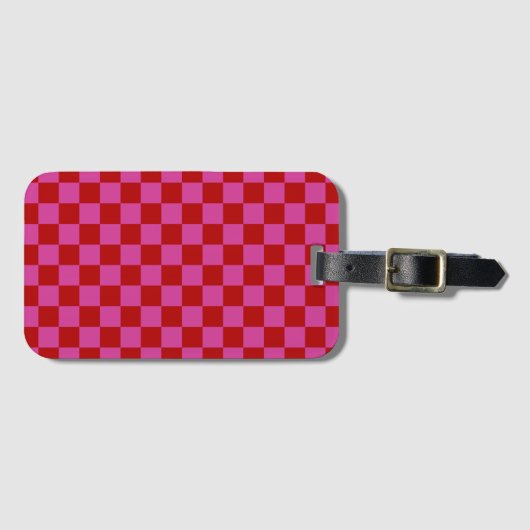 Rood + Roze Check Checkerboard Patroon Bagagelabel (Voorkant (horizontaal))