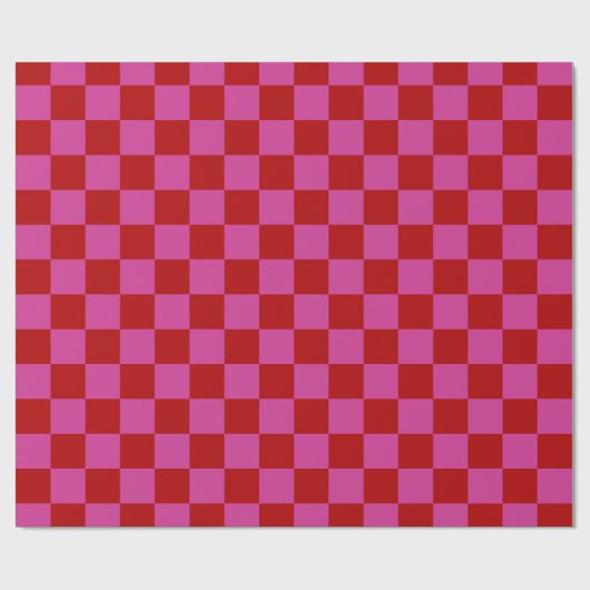Rood + Roze Check Checkerboard Patroon Cadeaupapier (Vlak)