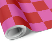 Rood + Roze Check Checkerboard Patroon Cadeaupapier (Rol Hoek)