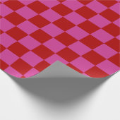 Rood + Roze Check Checkerboard Patroon Cadeaupapier (Hoek)