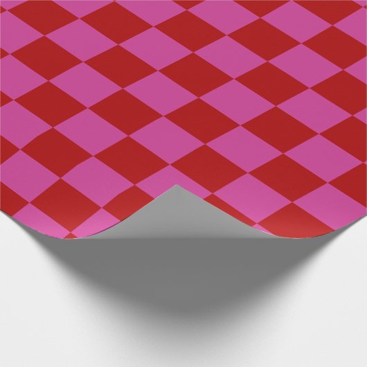 Rood + Roze Check Checkerboard Patroon Cadeaupapier (Hoek)