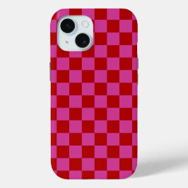 Rood + Roze Check Checkerboard Patroon iPhone 15 Case