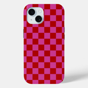 Rood + Roze Check Checkerboard Patroon iPhone 15 Case