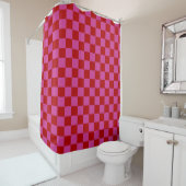 Rood + Roze Check Checkerboard Patroon Douchegordijn (In situ)