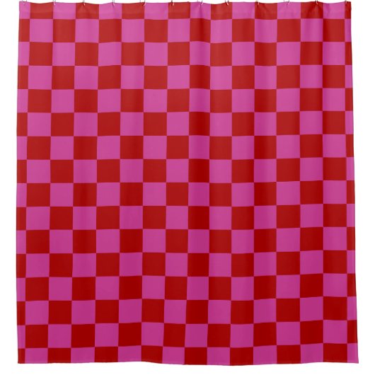 Rood + Roze Check Checkerboard Patroon Douchegordijn (Voorkant)