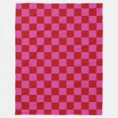 Rood + Roze Check Checkerboard Patroon Fleece Deken (Voorkant)