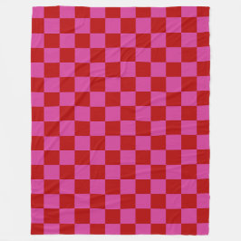 Rood + Roze Check Checkerboard Patroon Fleece Deken