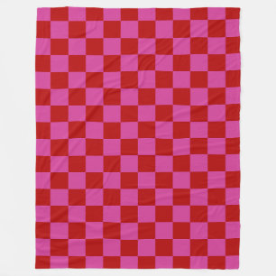 Rood + Roze Check Checkerboard Patroon Fleece Deken