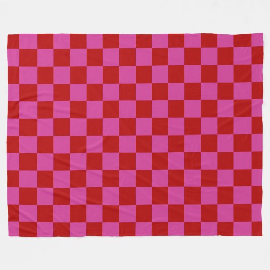 Rood + Roze Check Checkerboard Patroon Fleece Deken (Voorkant (Horizontaal))