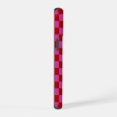 Rood + Roze Check Checkerboard Patroon iPhone 15 Case (Rechterkant)