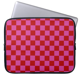Rood + Roze Check Checkerboard Patroon Laptop Sleeve