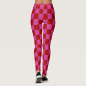 Rood + Roze Check Checkerboard Patroon Leggings (Achterkant)